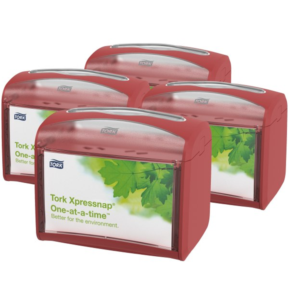 Tork Xpressnap® Red Tabletop Napkin Dispenser (6.7 in. x 7.9 in. x 5.6 in., 4/Case)